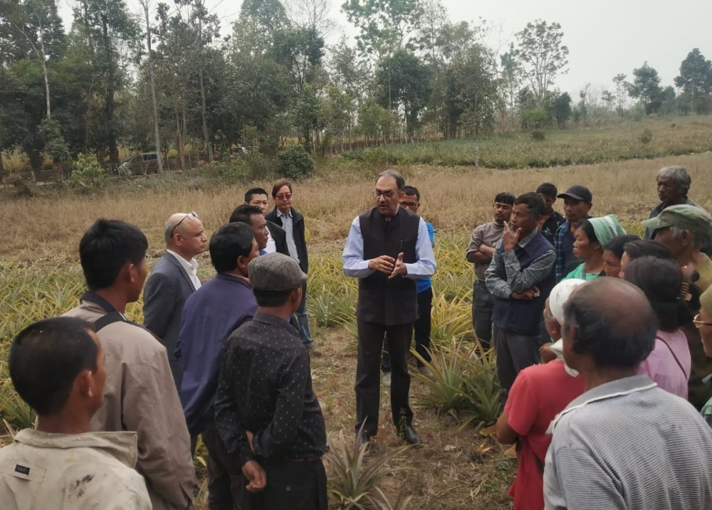Dr Abhilaksh Likhi (IAS), Additional Secretary, Ministry of Agriculture & Farmers Welfare, GoI during the visit to Pineapple farm under FPC Molsang on February 17.